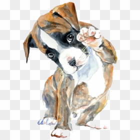 Oil Hello Watercolor Boxer Puppy Painting Drawing Clipart - Puppy Watercolor, HD Png Download - boxer dog png