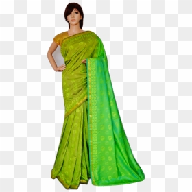 Green & Gold Colour Kanchipuram Silk Saree, HD Png Download - silk saree png