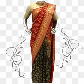 Red & Black Dual Colour Banarasi Silk Saree - Color Combination For Banarasi Saree, HD Png Download - silk saree png