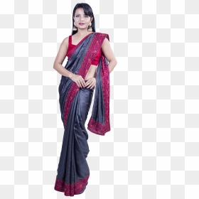 Pankhudii Dark Grey Embroidered Saree With Unstitched - Silk, HD Png Download - silk saree png