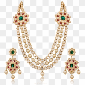 Ethnic Three-strings Kundan Necklace Set - Kundan Jewellery Png, Transparent Png - gold jewellery images png