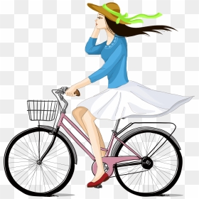 Hand Drawn Cartoon Girl Cycling Decoration Vector - Cartoon Girl On Bike, HD Png Download - girl hand png
