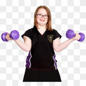 A Girl Lifts A Weight In Each Hand And Smiles - Weight Training, HD Png Download - girl hand png