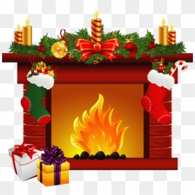 Christmas Fireplace Clipart, HD Png Download - christmas fireplace png