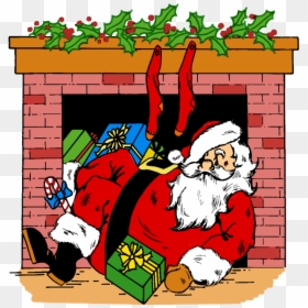 Santa Falling Down Chimney, HD Png Download - christmas fireplace png