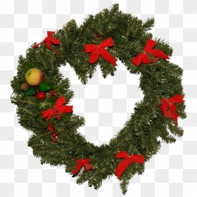 A Traditional Green Christmas Wreath With Red Bows, - Couronne De Noel Png, Transparent Png - wreath .png
