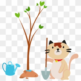 Cat Planting A Tree Clipart - Cartoon, HD Png Download - planting png