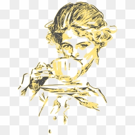Woman Drinking Coffee Or Tea 03 Clip Arts - Art Woman With Coffee, HD Png Download - kermit tea png