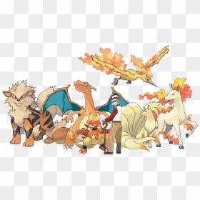 Team Blaine Arcanine, Charizard, Magmar, Moltres, Ninetales, - Ninetales Art Pokemon Team, HD Png Download - magmar png