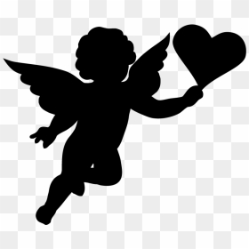 Cherub Cupid Silhouette Clip Art - Baby Angel Clipart Black And White, HD Png Download - cherub png