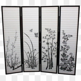 4 Panel Folding Screen Room Divider- Butterfly - Indoor Privacy Screen, HD Png Download - black divider png