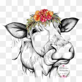 Heifer With Colorful Flowers Crown ~ Waterslide - Cow With Red Bandana, HD Png Download - black flower crown png