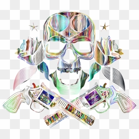 Flowers And Firearms Skull Line Art Psychedelic No - Skull Psychedelic Png, Transparent Png - skull border png