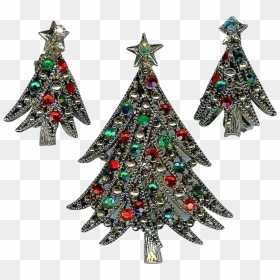 Festive 1960s Hollycraft Christmas Tree Red Green Brooch - Christmas Tree, HD Png Download - green christmas ornament png