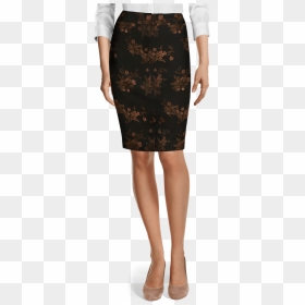 Black Floral Jacquard High Waisted Pencil Skirt-view - High Waisted Black Velvet Trousers, HD Png Download - black pencil png
