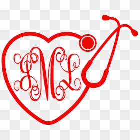 Monogrammed Heart Stethoscope Car Decal - Heart Stethoscope Svg Free, HD Png Download - stethoscope clipart png