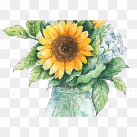Jar Drawing Ubisafe - Sunflower In Vase Painting, HD Png Download - mason jars png