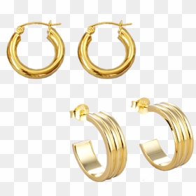Double Gold Earrings With Hoop Earrings, HD Png Download - double circle png