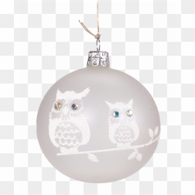 Glass Bauble Frosted White With Two White Owls, 8cm - Christmas Ornament, HD Png Download - white owl png