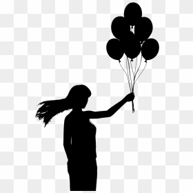 Young Girl Holding Balloons Silhouette, HD Png Download - white balloon png