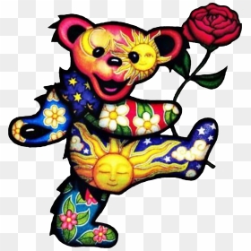 Hippie Psychedelic Deadhead Greatfuldead Bear Mydrunken - Grateful Dead Dancing Bear With Rose, HD Png Download - grateful dead png