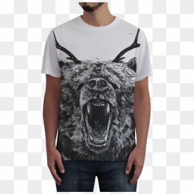 Camiseta Fullprint Angry Bear With Antlers De Balázs - Bear With Antlers, HD Png Download - angry bear png