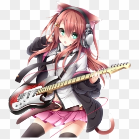 Anime Girl And Guitar Png, Transparent Png - neko girl png