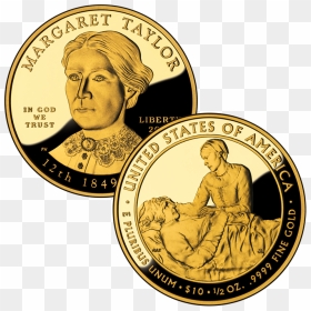2009-w $10 Margaret Taylor First Spouse Gold Proof - Margaret Taylor, HD Png Download - pile of gold coins png