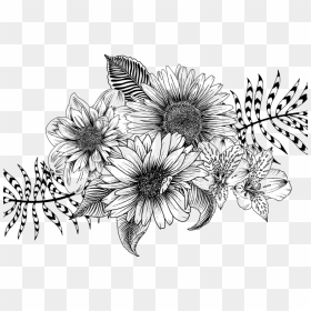 Bouquet Of Flowers Black And White, HD Png Download - flower field png