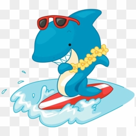 Shark Surfing Cartoon Free Frame Clipart - Shark Surfing Drawing, HD Png Download - cartoon shark png