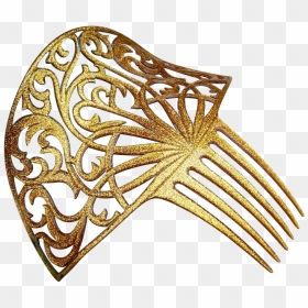 Gold Glitter Hair Comb Confetti Lucite Art Deco Period - Art, HD Png Download - gold confetti border png