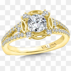 Valina Halo Engagement Ring Mounting In 14k Yellow - Engagement Ring, HD Png Download - wedding rings png without background