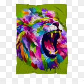 Colourful Roaring Lion Premium Sublimation Adult Blanket - Roaring Colorful Lions, HD Png Download - lion roaring png