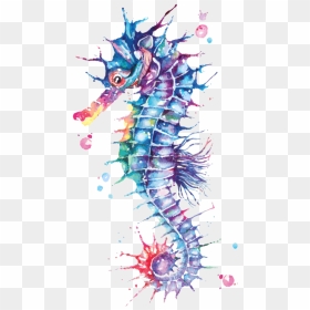 Seahorse Painted With Watercolor Vector - Seahorse Watercolor, HD Png Download - acuarela png