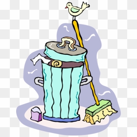 Vector Illustration Of Garbage Or Trash Can With Broom - Clean Up Clip Art, HD Png Download - dustbin clipart png