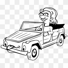Girl Driving Car Cartoon Outline Png Icons - Drive Black And White Clip Art, Transparent Png - car line art png