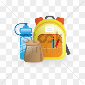 School Backpack, Lunch Bag And Water Bottle Vector - Illustration, HD Png Download - bottle vector png