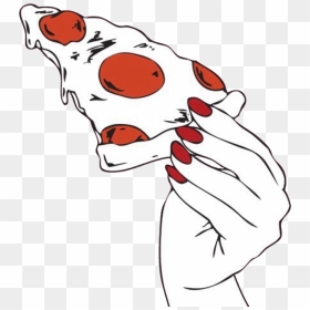 Pizza Food Hungry Hand Nails Red Girl Girly Tumblr - Hand Holding Pizza Slice Illustration, HD Png Download - girly tumblr png