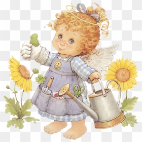 Cute Gardener With Watering - Little Angel, HD Png Download - angelitos png