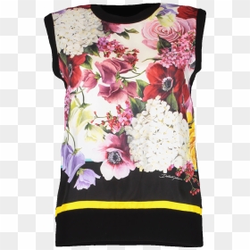 Dolce & Gabbana Floral Print Silk Front Shell In Black - Hydrangea, HD Png Download - floral print png