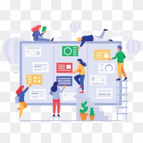 Illustration Of Many People Working Around Computer - Kanban Vector, HD Png Download - crazy person png