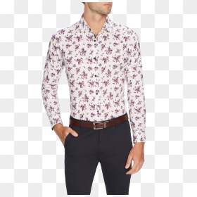 White Blanc Slim Floral Print Shirt - Man, HD Png Download - floral print png