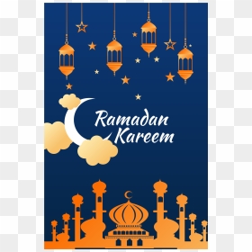 Ramadan Kareem Flyer With Orange Mosque And Lanterns - Ramadan, HD Png Download - paper vector png