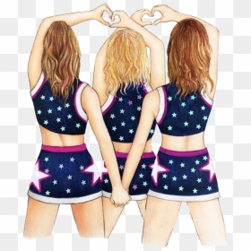 Transparent Cheerleaders Png - Drawing Of Three Best Friends Girls, Png Download - cheerleaders png