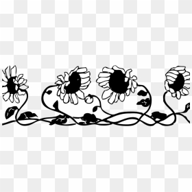 Flowers Line Cliparts - Black And White Sunflower Wall Borders, HD Png Download - flowers clip art png