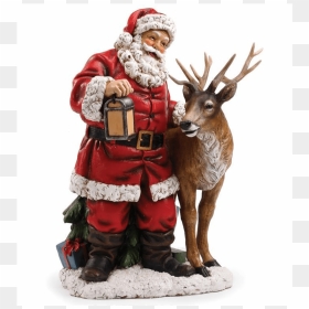 Santa Claus With Reindeer - Santa With A Reindeer, HD Png Download - santa head png