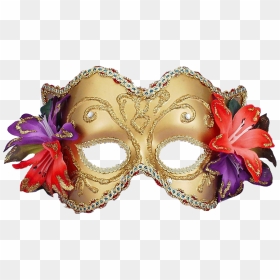 Gold Venetian Half Mask With Flowers , Png Download - Venice Carnival Carnaval Costume Png, Transparent Png - mardi gras masks png