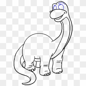 How To Draw Dinosaur - Long Neck Dinosaur Cartoon Drawing, HD Png Download - the good dinosaur png
