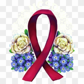 World Aids Day Red Ribbon With Flowers Clipart - Rose, HD Png Download - aids ribbon png