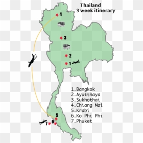 Thailand 3 Week Itinerary Map2 - Atlas, HD Png Download - thailand map png